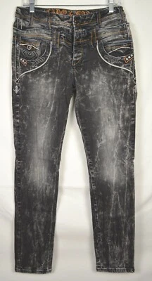 Pantalones de mezclilla ajustados de doble capa CIPO & BAXX negros punto grueso para hombre 30x32  Foto 1 de 4