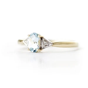Anello in pietra preziosa acquamarina oro massiccio 14k 0,46 carati con diamante naturale taglia 5-11 - Foto 1 di 15