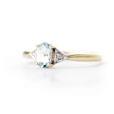 0.46 Carat 14k Solid Gold Aquamarine Gemstone Ring w/ Natural Diamond Size 5-11 - Image 1 of 4