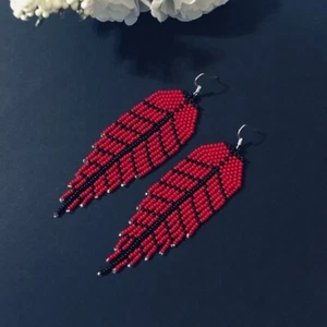Tribal Earrings Native Large Boho American Seed Beads Handmade Earring - Picture 1 of 8