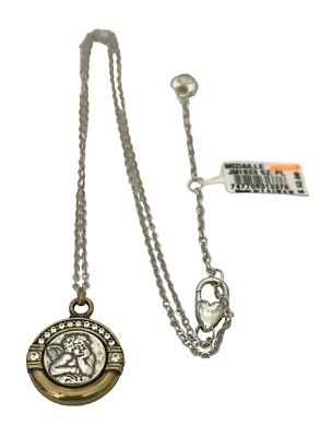 Collar Medalla Pequeña Querubín Brighton - Plata y Oro - Cristales Reversible Foto 1 de 3