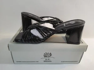 G.C. Shoes Women's Size 8 Josie Black Block Heeled Sandals Square Toe Knot - Picture 1 of 3