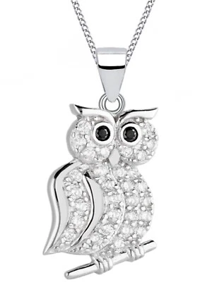 Halskette Kinder Eule Anhänger Kette 925 Silber Zirkonia Mädchen Echtschmuck - Bild 1 von 4