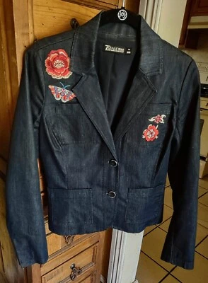 Blazer 7th Avenue Design Studio NYC New York & Company Azul Marino Bordado Flor XS Foto 1 de 4