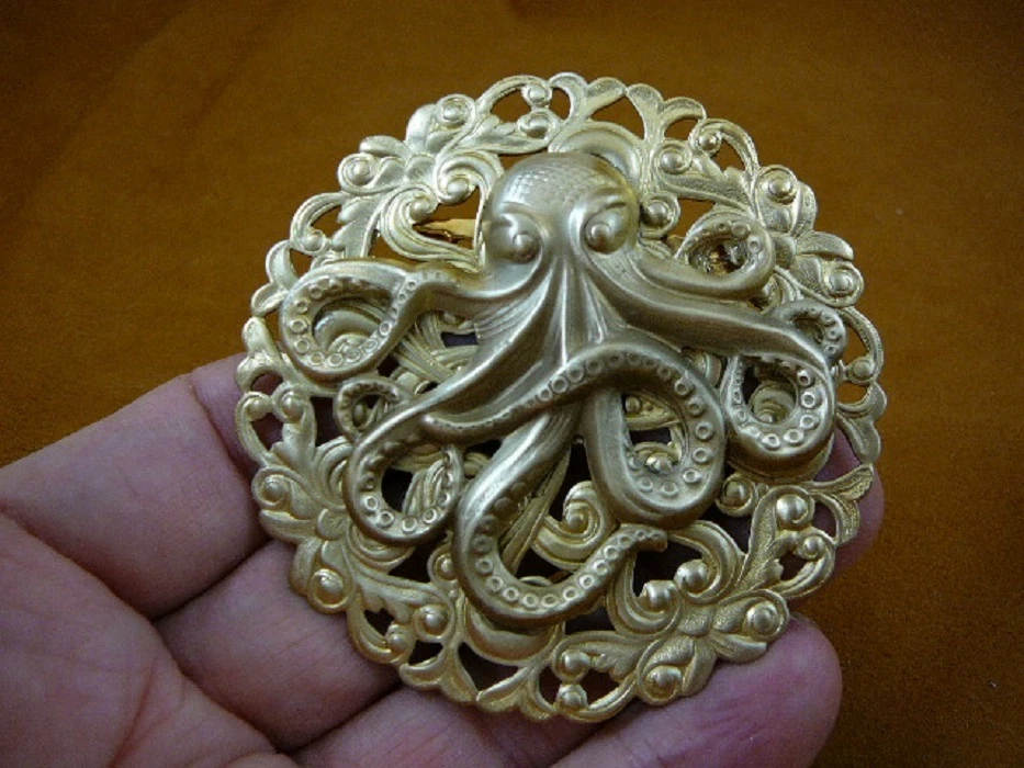 (B-octo-2) Pulpo Latón Color Dorado Pin COLGANTE Pulpo Joyería Broche Cefalópodo Foto 1 de 1