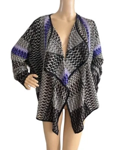 Chicos black and purple woven knit open front draped cardigan Size 3 - Picture 1 of 4