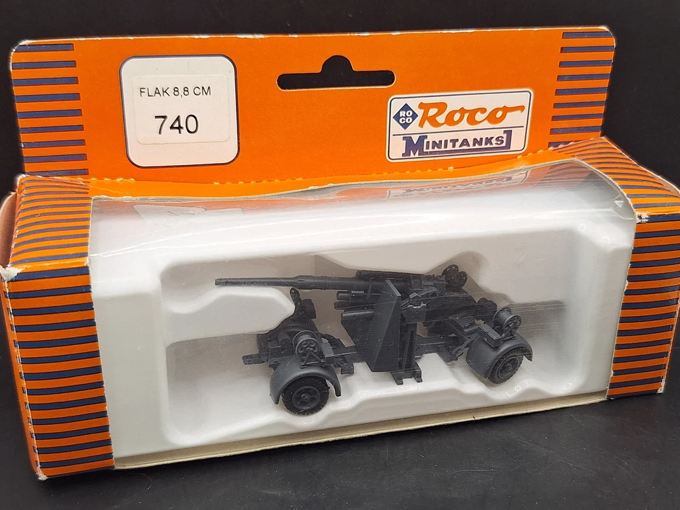 ROCO 740 Minitanks H0 1:87 veicolo militare antiaereo 8,8 cm cannone RARO - Immagine 1 di 1