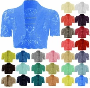 Crochet Bolero Shrug Cardigan Ladies Girls &  Kids Knitted Short Sleeve Top - Picture 1 of 21