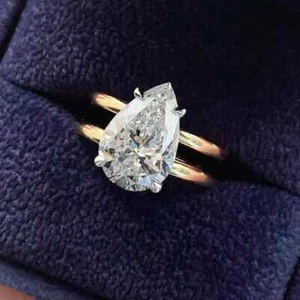 Fede Nuziale Solitario Argento Sterling 2,50 CT Doppia Fascia Moissanite Taglio Pera - Foto 1 di 3