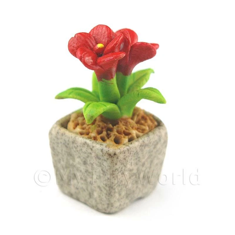 Miniatura Fatto a Mano Rosso Colorato Ceramica Fiore - Immagine 1 di 1