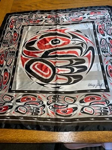 Anthony Joseph Print Scarf Silver, Black & Red - Magenta Designs Polyester 31X31 - Picture 1 of 8