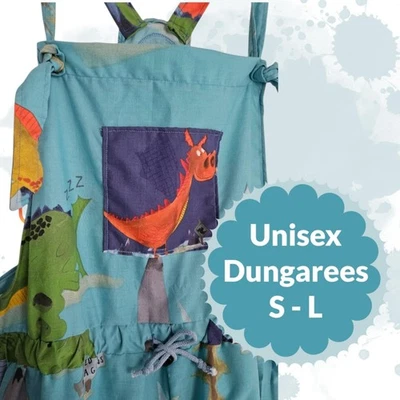Whimsical Dragon Fantasy Upcycled Overalls Dungarees - Size Small to Large - Image 1 of 4