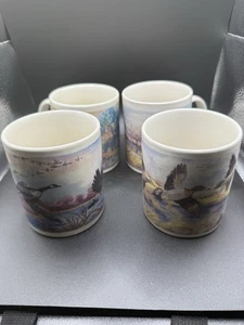 Vintage Gibson Housewares Wildlife Hunting Coffee Tea Mugs 4 Set - Pheasant Deer - Picture 1 of 10
