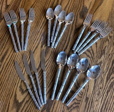 Juego de 20 cubiertos Pier 1 líneas de bambú de acero inoxidable P1123 servicio para 4 Foto 1 de 4