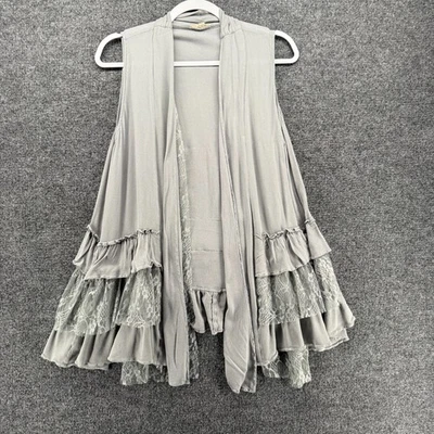 easel Cardigan Vest Womens L Gray Draped Open Front Boho Fairy Cottage Hippie - Image 1 of 4
