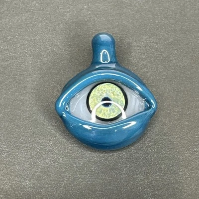 Handblown Glass Art Eyeball Pendant Blue/Green Handmade Heady Borosilicate Pendy - Image 1 of 4