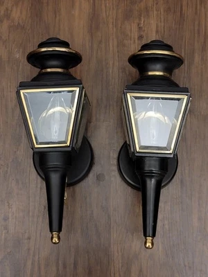 2 Apliques Exterior De Colección Luces Linternas Vidrio Biselado Negro y LATÓN 14" Alto Foto 1 de 4