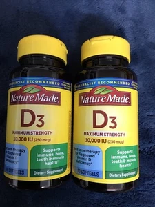 2xNature Made Vitamin D3 10,000 IU Maximum Strength Softgels - 60Count Exp2026+ - Picture 1 of 9