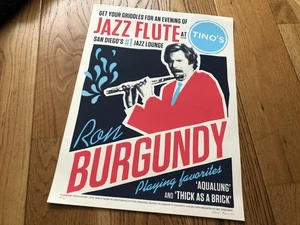 ALED LEWIS - RON BURGUNDY JAZZ FLUTE AT TINTO'S, SIGNED SILKSCREEN PRINT 50X70CM - Picture 1 of 16