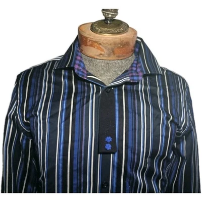 Camisa de vestir Express Design Studio para hombre a rayas calce clásico talla M 15-15,5 azul Foto 1 de 4