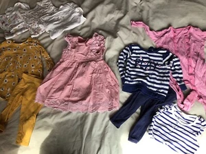 Girls Summer Bundle 9-12 months sleep suit pink party dress yellow floral top - Picture 1 of 7