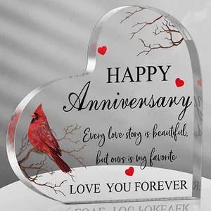 Happy Anniversary Cardinal  Gift Anniversary Wedding Gifts Acrylic Heart  - Picture 1 of 6