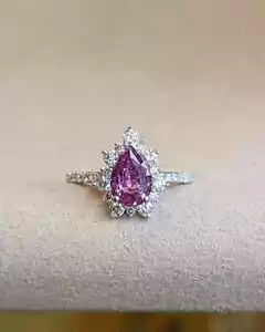 Pear Cut 14K White Gold 2.16Ct Natural Pink Sapphire Diamond Wedding Ring Size 7 - Picture 1 of 6