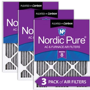 Nordic Pure 10x10x1 Furnace Air Filters MERV 8 Pleated Plus Carbon 3 Pack - Picture 1 of 6
