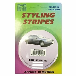 Triple White Pin Stripe 3mm 6mm 3mm x 10mtr Self Adhesive Car Coach Tape Stripe - Picture 1 of 2