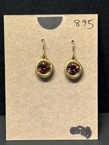 Vtg Patricia Locke Crystal Gold Tone Dangle Signed Earrings 895 NEW 2012 - Picture 1 of 7