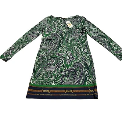 Vestido MICHAEL Michael Verde Paisley Eslabón de Cadena Manga Larga Talla S Pequeño Nuevo con Etiquetas Foto 1 de 4