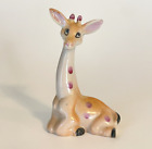 Vintage Sitting Giraffe w/ Pink Dots Ceramic Figurine 3.5" Japan
