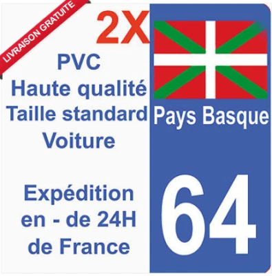 BEARN Autocollant Sticker plaque immatriculation département 64 Région Pays Basque HQ