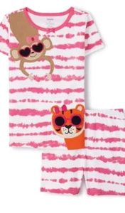 Gymboree Girls 8 Monkey Tiger Pink Tye Dye Striped Gymmies Pajamas NWT Summer - Picture 1 of 5