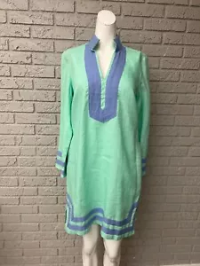 Vestido túnica de lino verde preppy azul como nuevo talla S - Imagen 1 de 10
