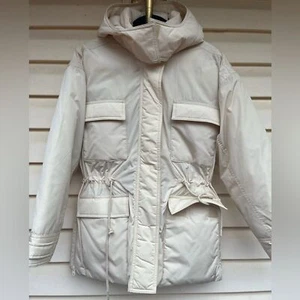 Abercrombie & Fitch cream hooded puffer coat,NWOT, water resistant, light,warm S - Picture 1 of 14