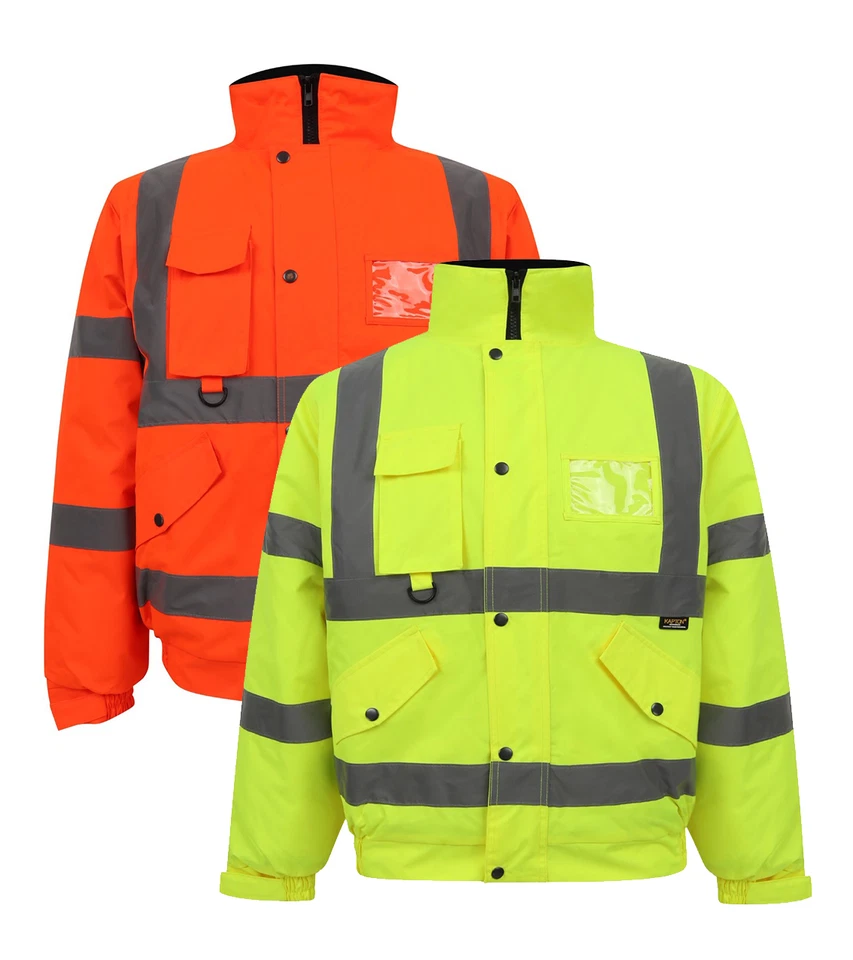 Hi Viz High Visibility Bomber Jacket Waterproof Safety Workwear Security Coat - Image 1 of 1