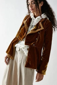 NWT $228 Free People Faye Velvet Jacket in Warm Tobacco S - Picture 1 of 9