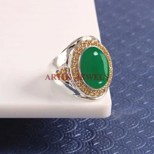 Verde Natural Onix Y Citrino Gema Con 925 Plata de Ley Hombres Anillo #4844 - Imagen 1 de 4