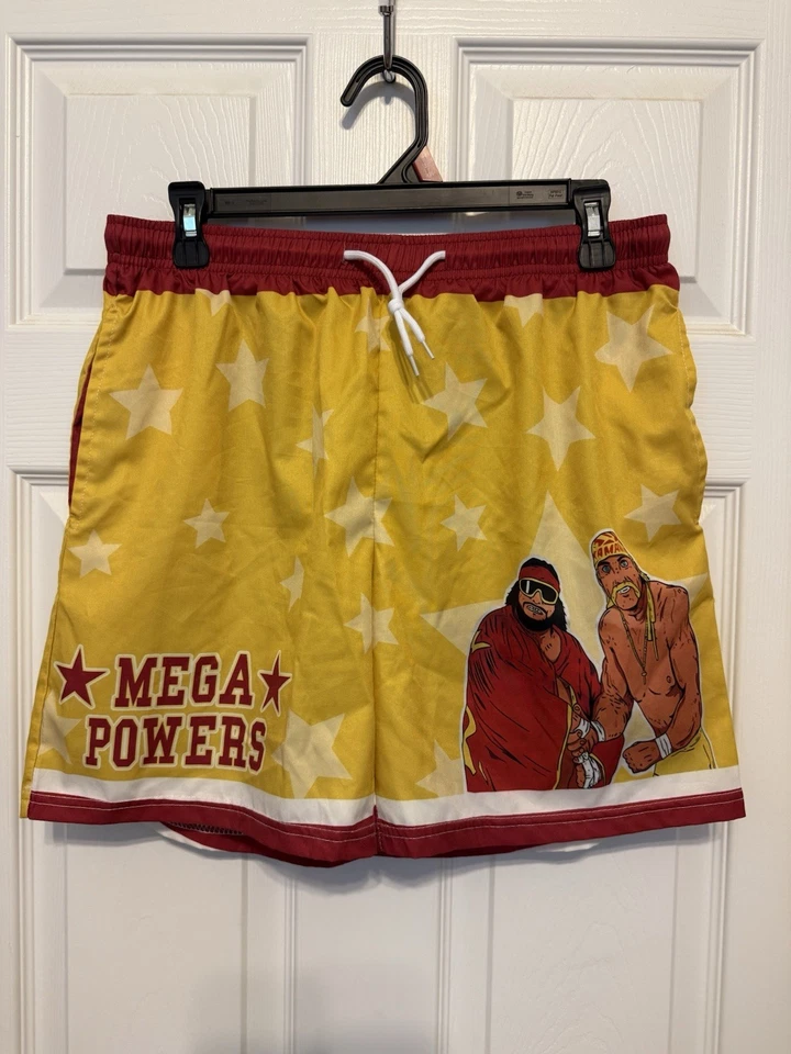 Pantalones Cortos Mega Powers Hulk Hogan Macho Man Randy Savage Grandes (se ajusta como M) WWF WWE Foto 1 de 4