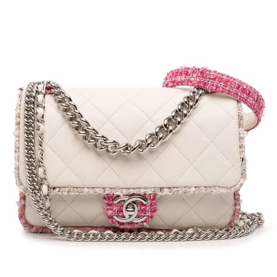 Authenticated Chanel Quilted Lambskin and Tweed Elegant Trim Flap White - Image 1 of 4