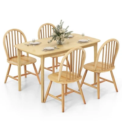 Wooden 5 PCS Dining Table Set 48" Rectangular Kitchen Table & 4 Windsor Chairs - Image 1 of 4