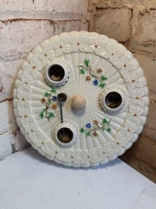 Antique Flush Porcelain Ceiling Light Fixture Triple 3 Bulb PORCELIER Floral EUC - Picture 1 of 5