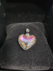 Vintage Multi-color Carnival Glass Rainbow Rhinestones Heart Pendant 29.05ct - Picture 1 of 4