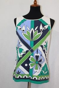 Talbots Sz L Artsy Green Blue Floral Sleeveless Knit Stretch Top Tank - Picture 1 of 6