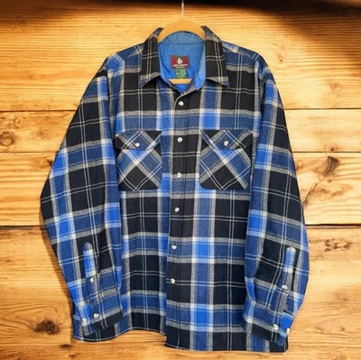 High Sierra Flannel XL Shacket Men's VTG Blue Black Quilted Wool Shirt Button Up - Image 1 of 4