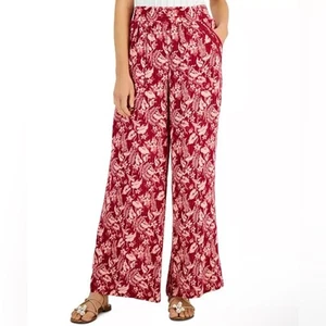 Pantaloni INC International Concepts floreali pull on fluidi gamba larga taglia S - Foto 1 di 9