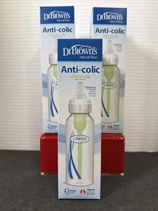 Lot of 3 Dr. Brown's Natural Flow Baby Bottles Anti-Colic 8 oz Blue Green - Picture 1 of 7