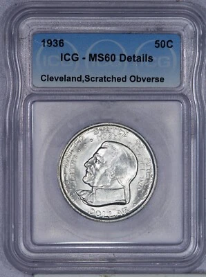 1936 Cleveland Half Dollar 50c ICG MS60 Details - Image 1 of 2