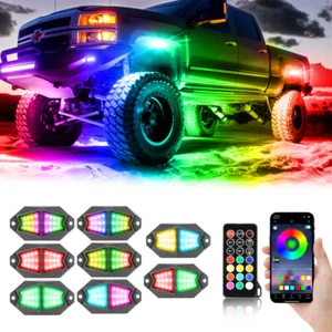 8 Pods Curved RGB LED Rock Lights Underglow Lamp For Jeep Wrangler JL JK TJ CJ - Picture 1 of 10